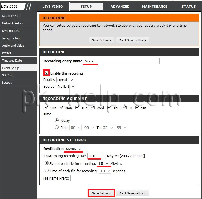 Фото Настройки видео D-link DCS2130/ 2103 для сохранения на компьютере