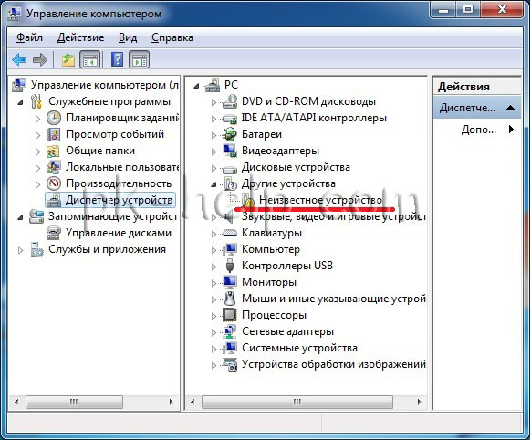 Фото Неизвестное устройство в диспетчере устройств