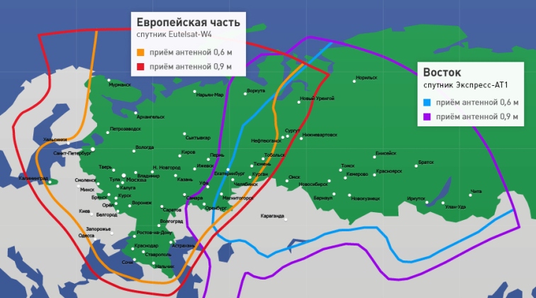 Фото Карта покрытия спутника НТВ плюс