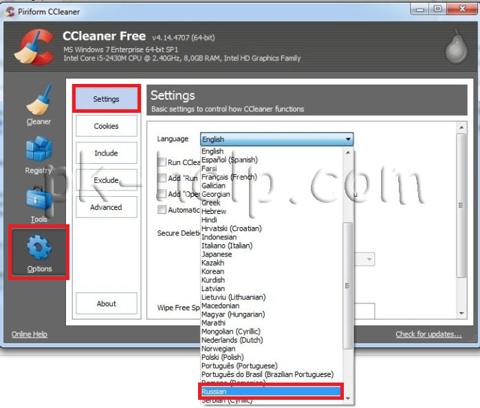 Фотография Меняем язык интерфейса CCleaner