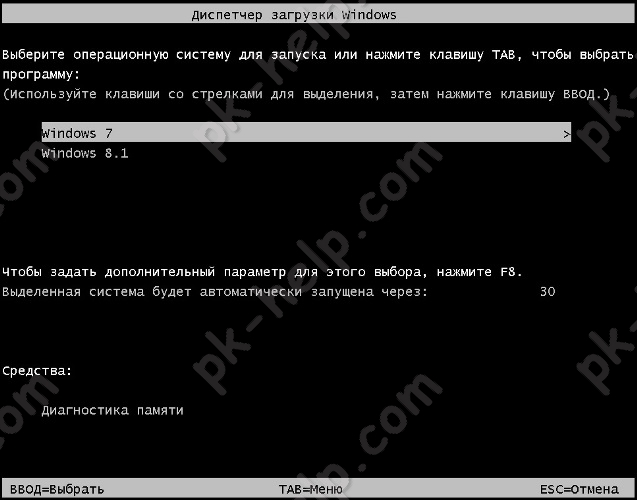 Фотография Меню загрузки Windows 7